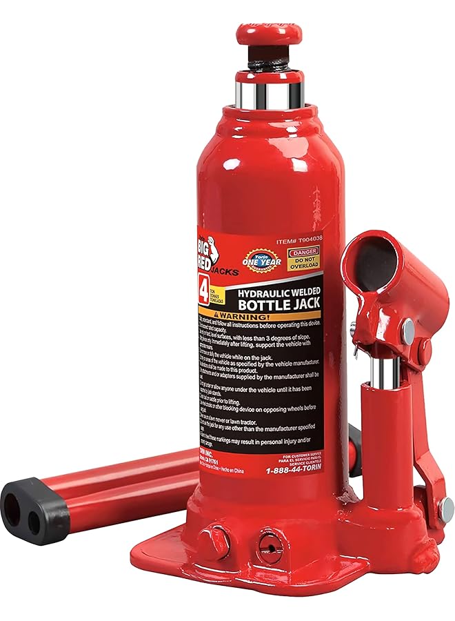 BIG RED T90403B Torin Hydraulic Welded Bottle Jack, 4 Ton (8,000 Lb) Capacity, Red