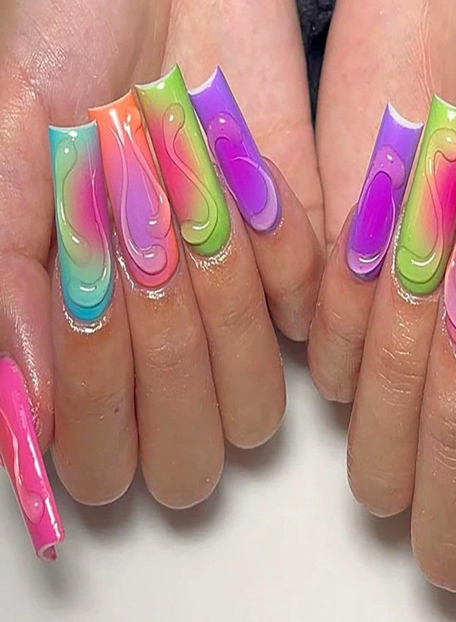 QQPPOLIU Square Press on Nails Long Fake Nails False Nails with Design for Prom and Party Gift Women Pattern 67 - Image 1