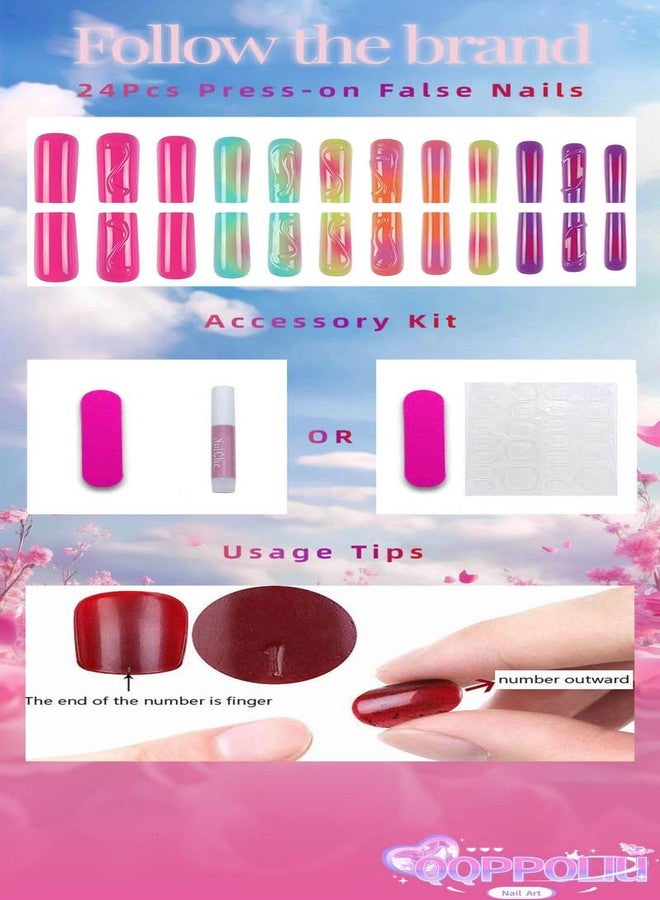 QQPPOLIU Square Press on Nails Long Fake Nails False Nails with Design for Prom and Party Gift Women Pattern 67 - Image 4