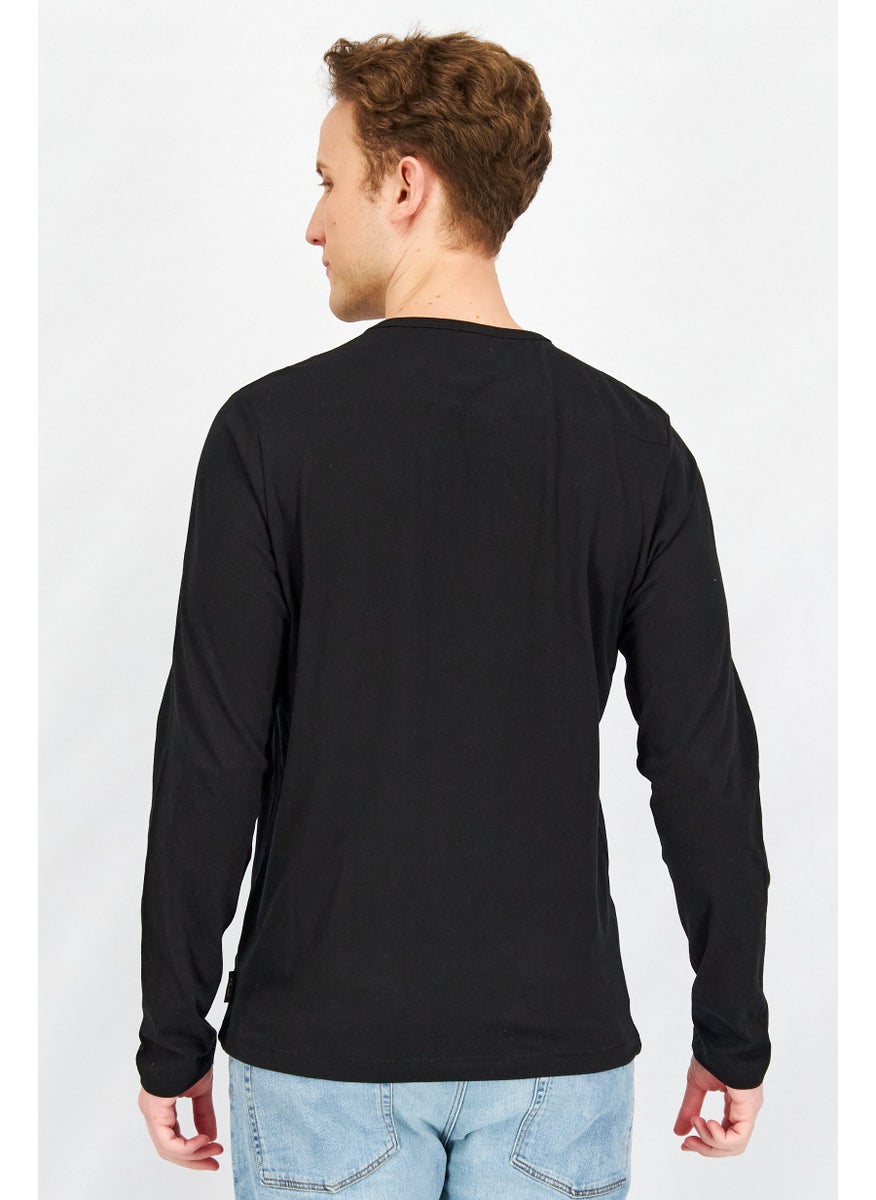 French Connection Men Crew Neck Long Sleeves Embroidered T-Shirt, Black  - Image 4