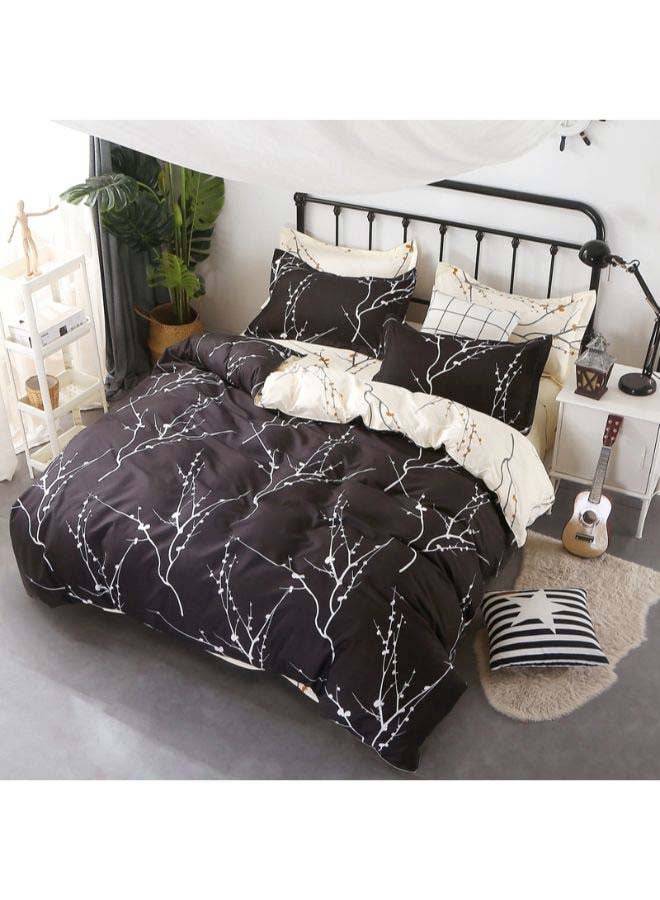 NIBEMINENT 4-Piece European Style Luxury Jacquard Duvet Cover Set Polyester Black/White Single - Image 1