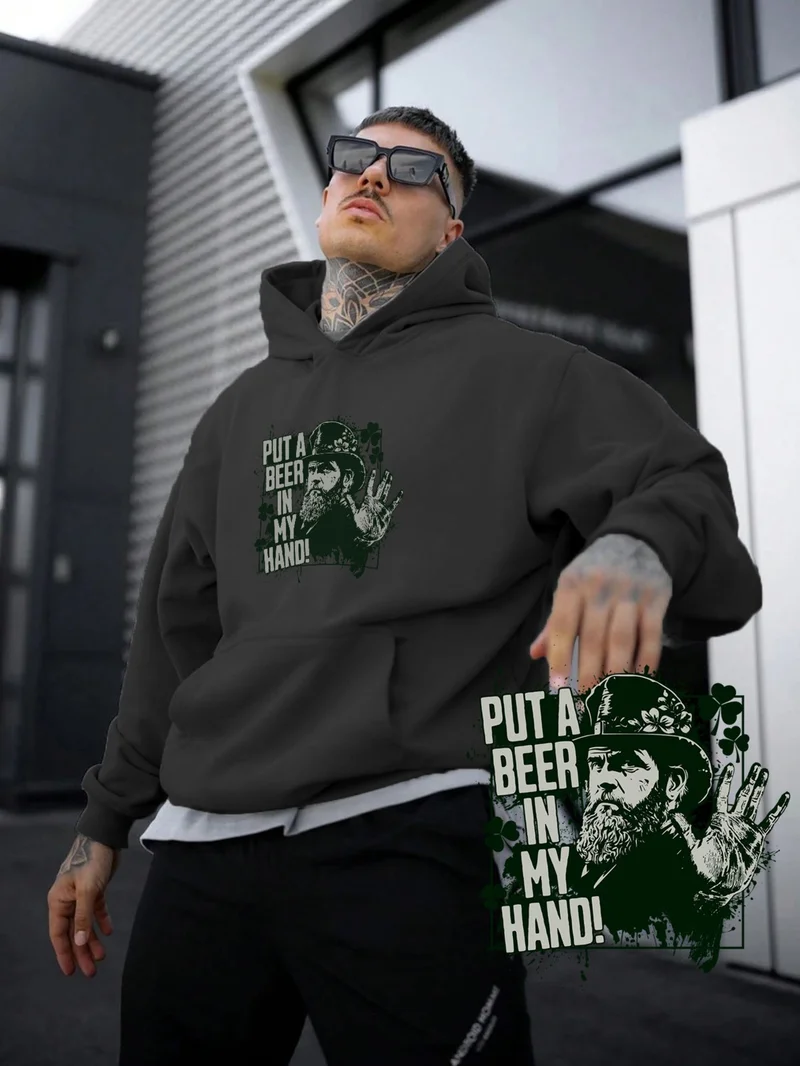 DogFish Women's, Men's Sweatshirt Put A Beer In My Hand St Patricks Day Printed Thick Black Lover Sweatshirt