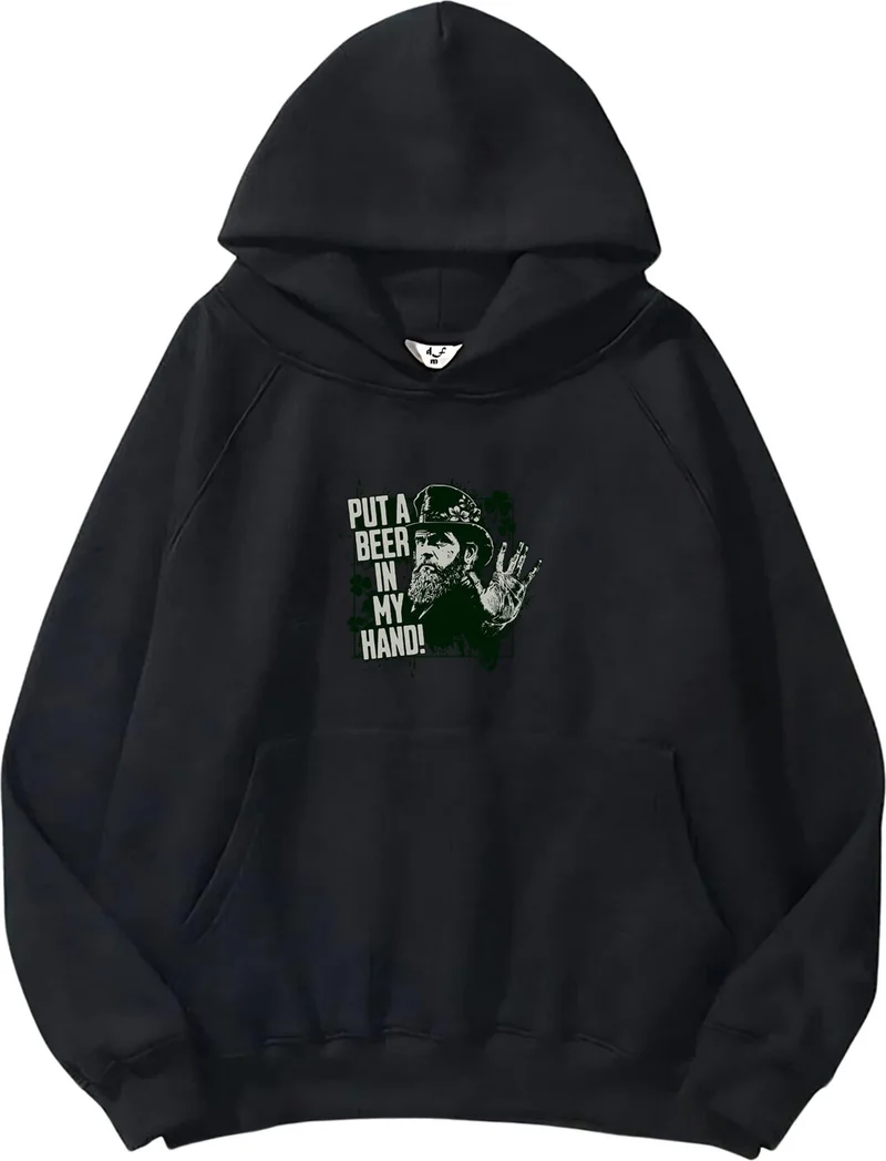 DogFish Women's, Men's Sweatshirt Put A Beer In My Hand St Patricks Day Printed Thick Black Lover Sweatshirt