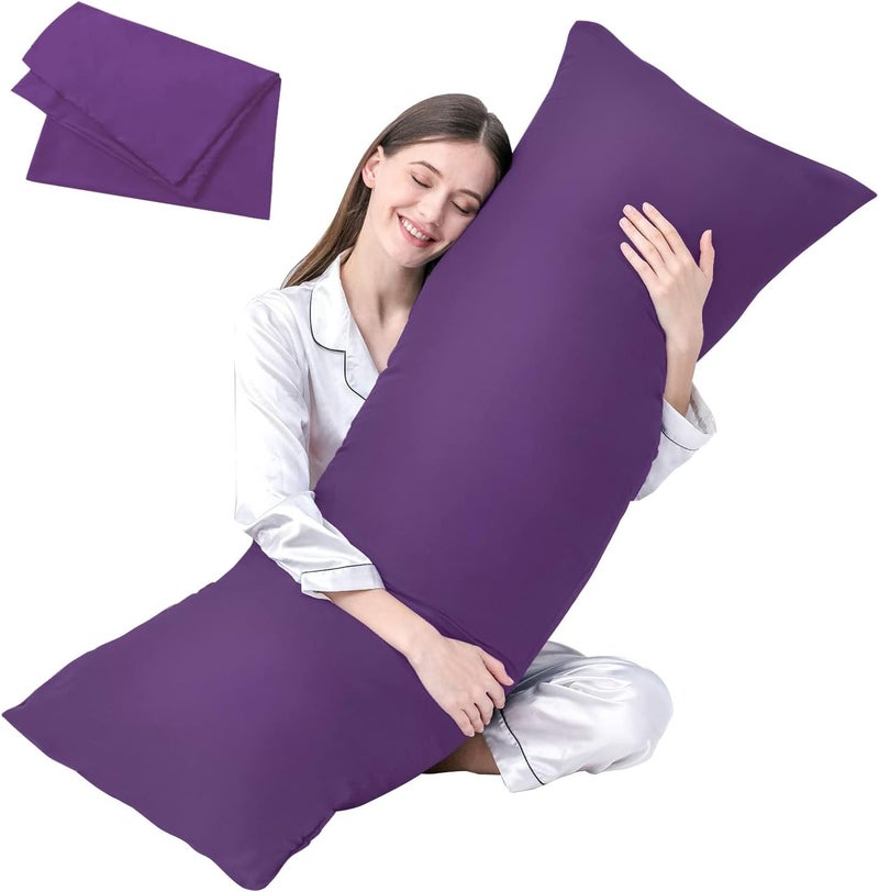 DOWNCOOL Luxury Full Body Pillow Insert with Fiber Cover - Ultra Soft Body Pillow for Sleeping - Breathable Long Bed Pillow Insert, 20"x54"(Purple, with Cover) - Image 1