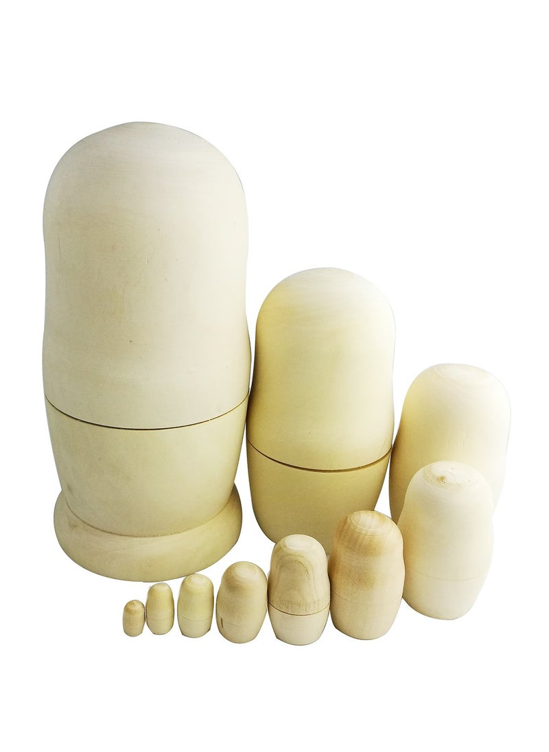 Winterworm Set of 10 Creative Original Blank Unpainted Wooden Russian Nesting Dolls Matryoshka Kids Drawing Toys Christmas Birthday New Year Gifts 