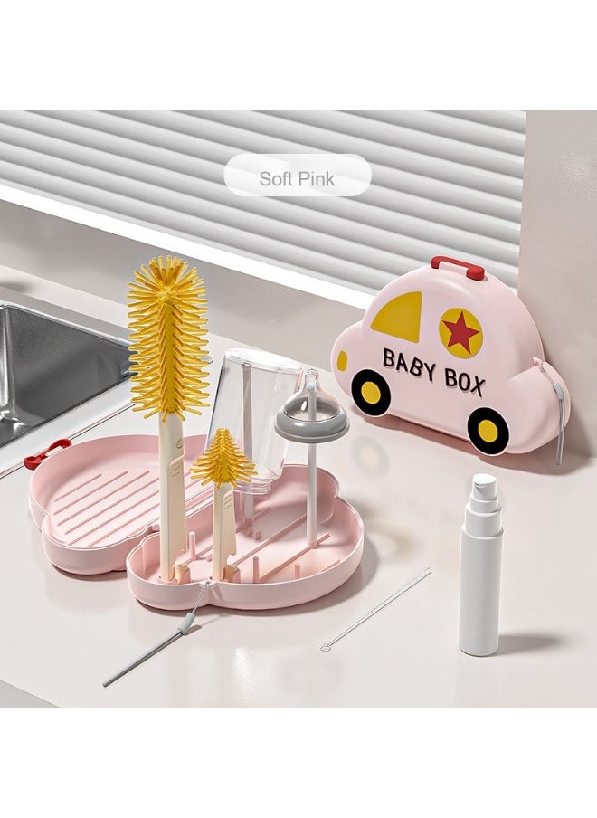 Generic Bottle Brush Set Baby Bottle Cleaner Kit With Silicone Brush Nipple Brush Straw Brush Soap Dispenser Cleaning Silicone Portable Bottle Brush Tool for Home and Travel 