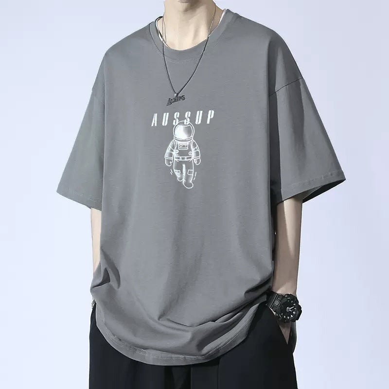 2024 Summer Short-sleeved T-shirt Men's Loose Trendy Ins Hong Kong Style All-match T-shirt Top Plus Size Half-sleeve Top for Chubby - Image 1