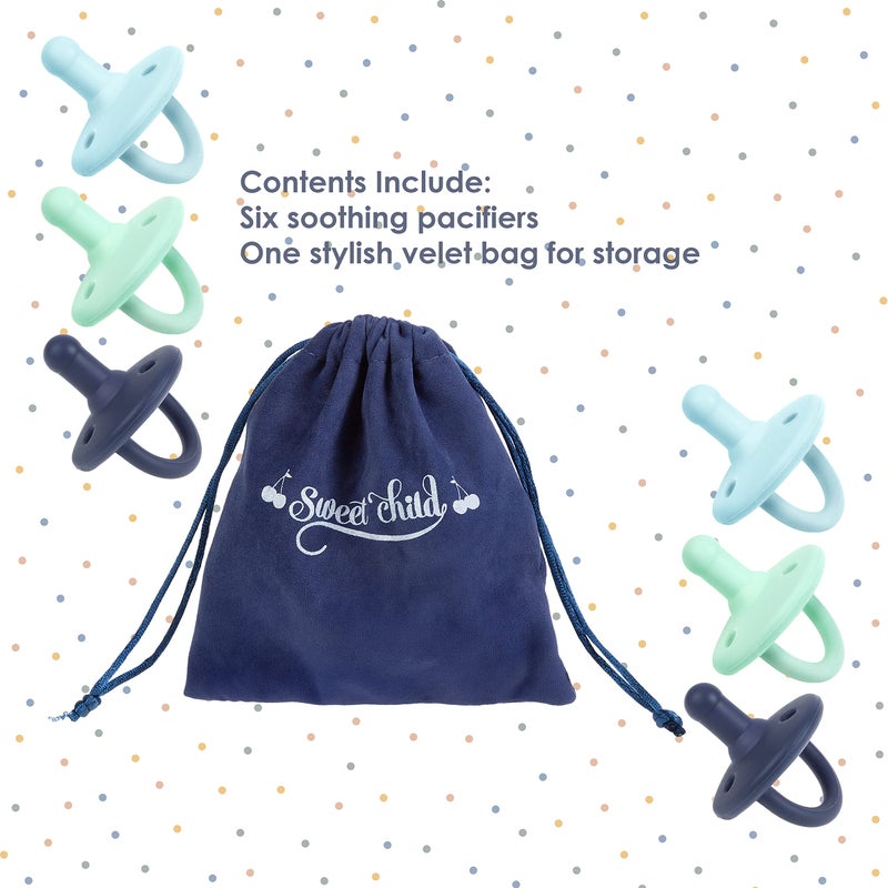 Sweet Child Pacifiers 0-18 Months, Set of 6 Ultra-Light Silicone Binkies with Collapsible Handle & 3 Air Holes for Added Safety, Best Newborn Pacifiers for Baby Boys Or Girls - Image 2