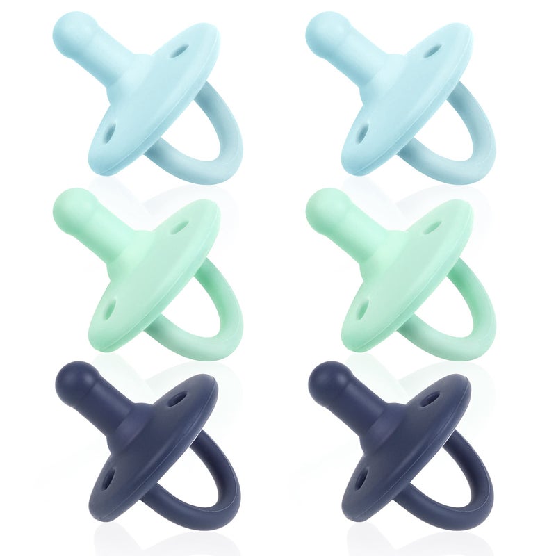 Sweet Child Pacifiers 0-18 Months, Set of 6 Ultra-Light Silicone Binkies with Collapsible Handle & 3 Air Holes for Added Safety, Best Newborn Pacifiers for Baby Boys Or Girls - Image 1