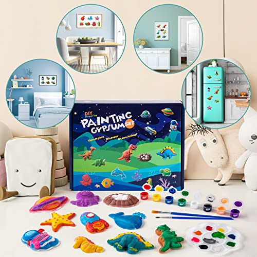 Juboury Kids Arts and Crafts Plaster Painting Craft Kit Art Set - Painting Your Own Space Dinosaurs & Marine Life Figurines - Ceramic Painting Kit for Kids, Girls, Boys, Toddlers - Image 3
