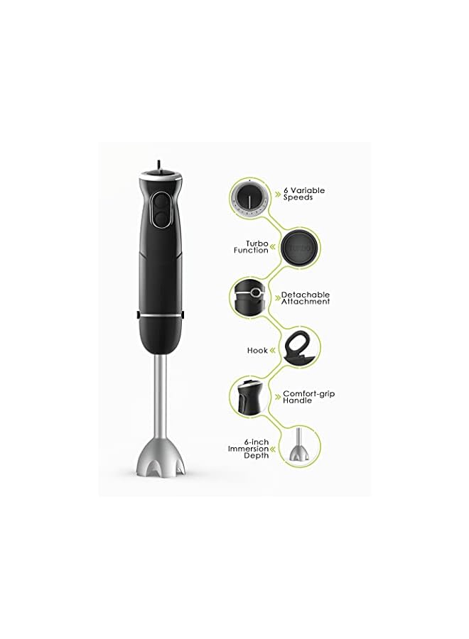 IAF In 1 Hand Blender, 500W 6-Speed Immersion Stick Blender With Turbo Button, With Stainless Steel Whisk And Chopper, Black - Image 3