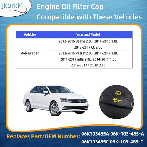 JkorkM غطاء تعبئة زيت المحرك JkorkM 06K103485C متوافق مع فولكس فاجن - يناسب فولكس فاجن بيتل CC باسات جيتا تيغوان، بديل لرقم OEM 06K103485C 06K 103 485 C 06K-103-485-A 06K 103 485 A - Image 2