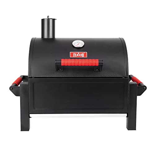 Feasto Portable Tabletop Charcoal Grill, 354 Sq.In Cooking Area with Cast Iron Grates & Temp Gauge, Small BBQ Grill for Camping, Picnic, RV, Outdoor Patio, Grey - Image 1