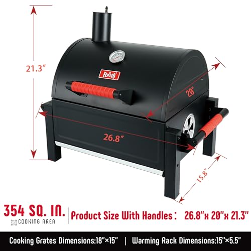 Feasto Portable Tabletop Charcoal Grill, 354 Sq.In Cooking Area with Cast Iron Grates & Temp Gauge, Small BBQ Grill for Camping, Picnic, RV, Outdoor Patio, Grey - Image 3
