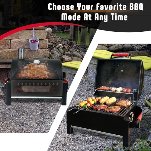 Feasto Portable Tabletop Charcoal Grill, 354 Sq.In Cooking Area with Cast Iron Grates & Temp Gauge, Small BBQ Grill for Camping, Picnic, RV, Outdoor Patio, Grey - Image 4