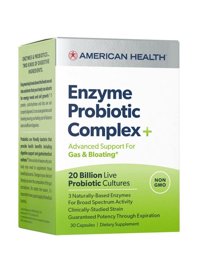 American Health - Enzyme Probiotic Complex Plus 20 Billion Microorganisms Clinically Studied Strain Advanced Support For Gas & Bloating* Nongmo 30 Capsules 30 Total Servings - Image 1