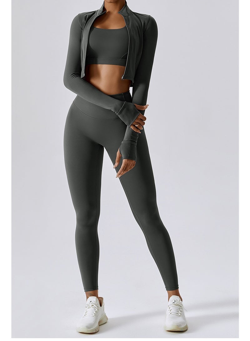 KAWN.YOGA Womens Fitted Cropped High-Neck Jacket - Image 4