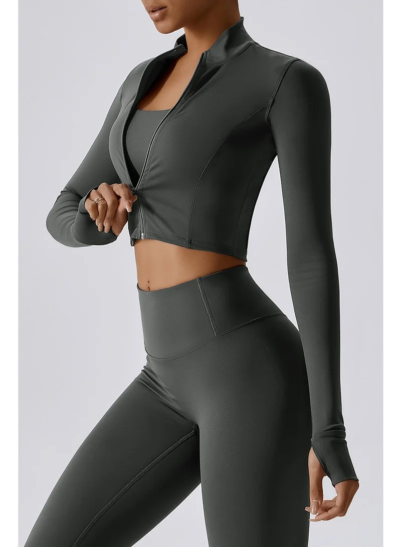 KAWN.YOGA Womens Fitted Cropped High-Neck Jacket