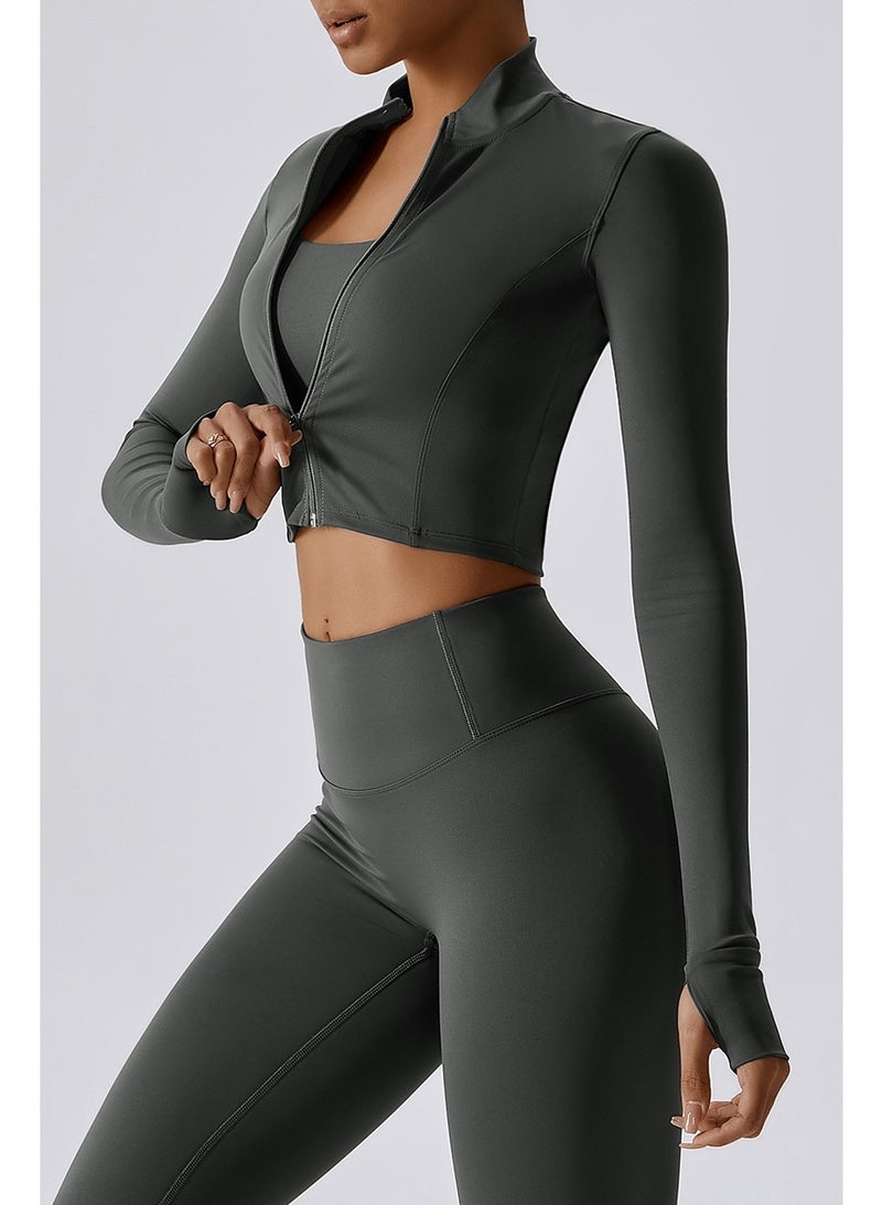 KAWN.YOGA Womens Fitted Cropped High-Neck Jacket - Image 2