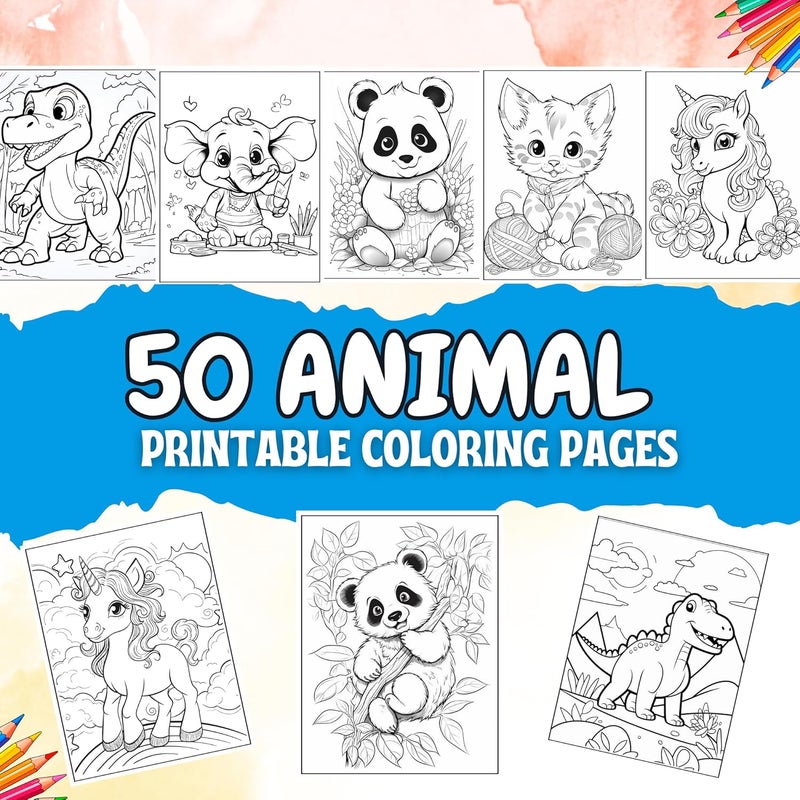 Sakuya Animals Coloring Book for Kids |250 Page Kids Coloring Book | Animal Coloring Page for Toddlers | Fun Activity Book for Boys and Girls |Baby Shower Activities-Set of 6 - Image 4