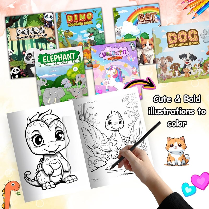 Sakuya Animals Coloring Book for Kids |250 Page Kids Coloring Book | Animal Coloring Page for Toddlers | Fun Activity Book for Boys and Girls |Baby Shower Activities-Set of 6 - Image 3