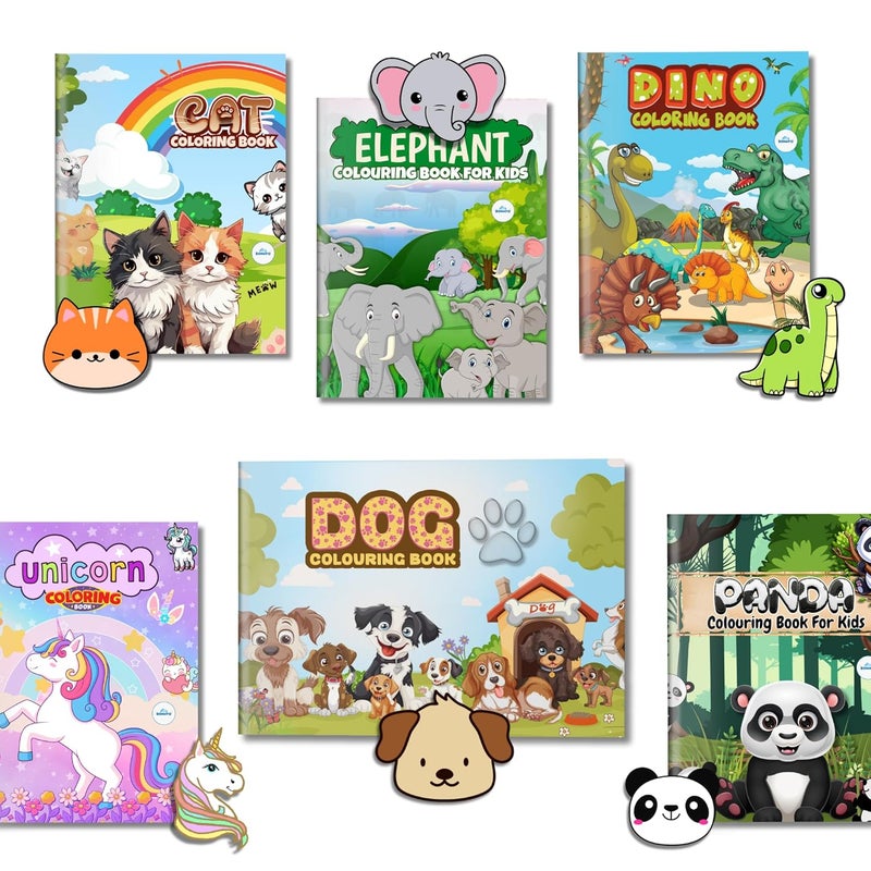 Sakuya Animals Coloring Book for Kids |250 Page Kids Coloring Book | Animal Coloring Page for Toddlers | Fun Activity Book for Boys and Girls |Baby Shower Activities-Set of 6 - Image 1