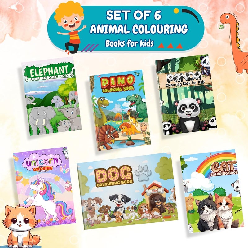 Sakuya Animals Coloring Book for Kids |250 Page Kids Coloring Book | Animal Coloring Page for Toddlers | Fun Activity Book for Boys and Girls |Baby Shower Activities-Set of 6 - Image 2