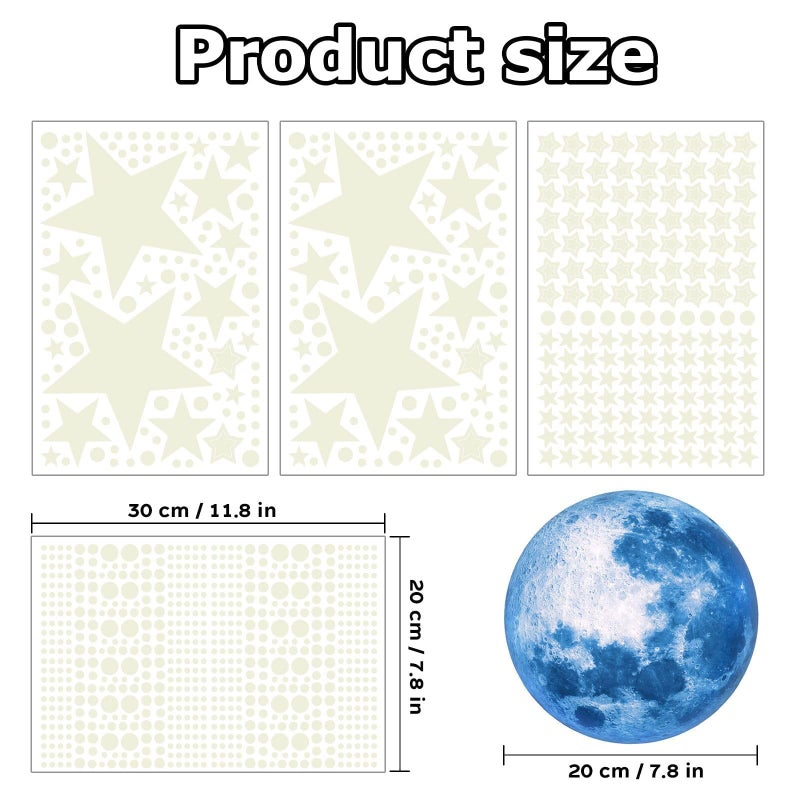 JZS Glow in The Dark Stars Wall Sticker, Removable Adhesive Bright and Realistic Stars and Full Moon Stickers, Shining Decoration for Kids Bedroom (Blue) - Image 2
