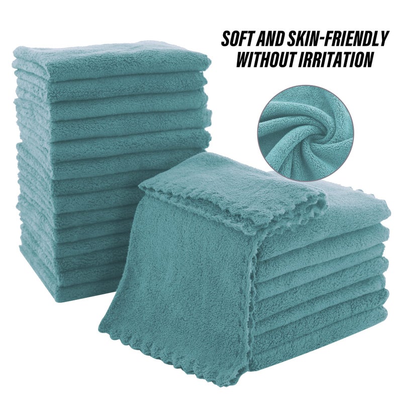 MOONQUEEN Ultra Soft Premium Washcloths Set - 12 x 12 inches - 24 Pack - Quick Drying - Highly Absorbent Coral Velvet Bathroom Wash Clothes - Use as Bath, Spa, Facial, Fingertip Towel (Teal) - Image 4