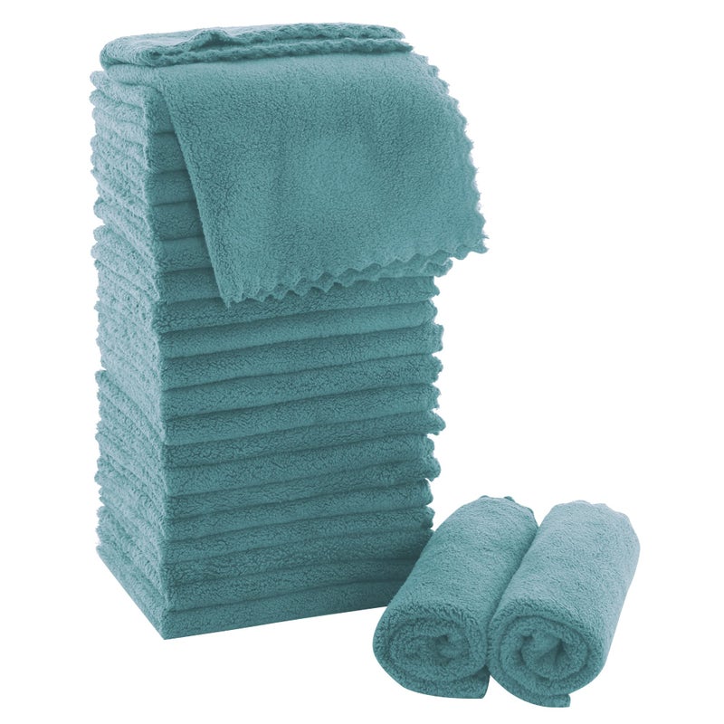 MOONQUEEN Ultra Soft Premium Washcloths Set - 12 x 12 inches - 24 Pack - Quick Drying - Highly Absorbent Coral Velvet Bathroom Wash Clothes - Use as Bath, Spa, Facial, Fingertip Towel (Teal) - Image 1