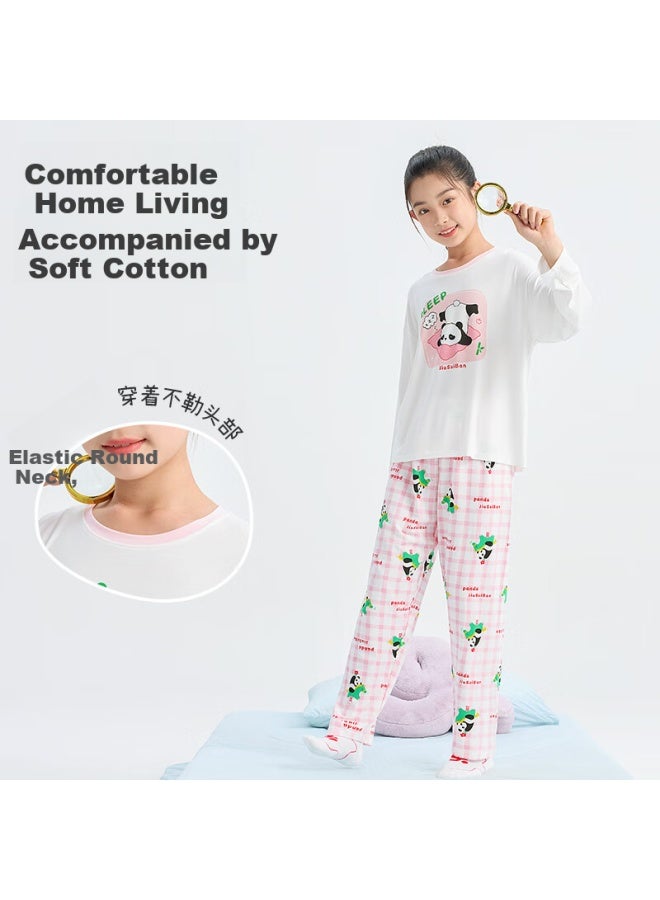 Long time companion Jiusuiban Children's Pajamas For Girls, Autumn And Winter Class A High-elastic Cotton Thin Home Wear Set, Cartoon Loose Sleepwear Pants For Older Childre - Image 1