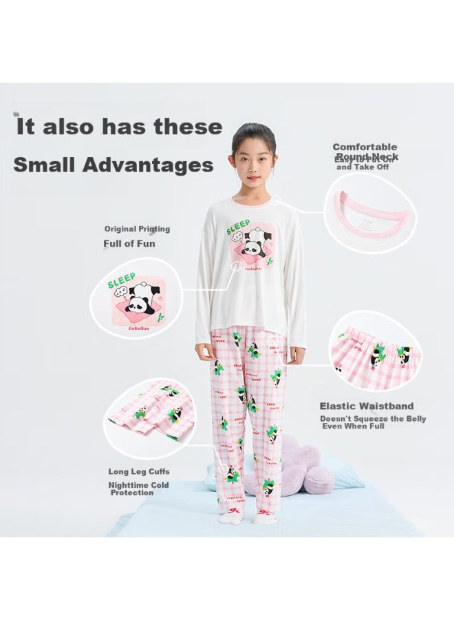 Long time companion Jiusuiban Children's Pajamas For Girls, Autumn And Winter Class A High-elastic Cotton Thin Home Wear Set, Cartoon Loose Sleepwear Pants For Older Childre - Image 2