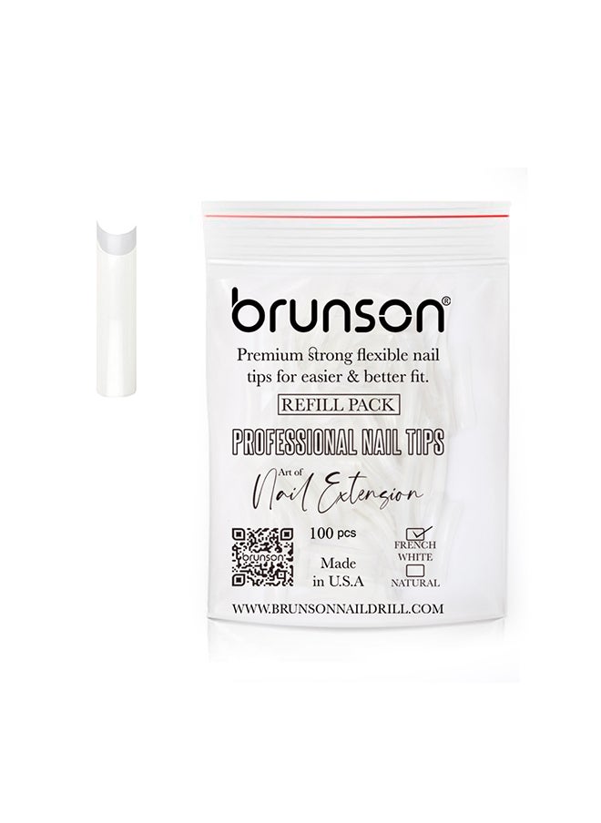 brunson False Nail Tips False Classic French White Professional Refill Pack 100 Pieces - Size 9, CLFCN9  - Image 1