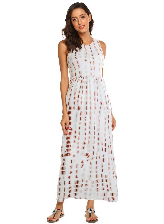 Hount Women's Summer Sleeveless Striped Flowy Casual Long Maxi Dress with Pockets, Coffee, L - Image 4