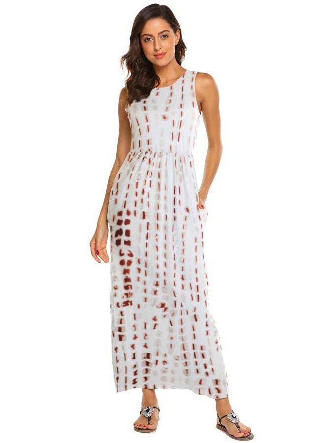Hount Women's Summer Sleeveless Striped Flowy Casual Long Maxi Dress with Pockets, Coffee, L - Image 3