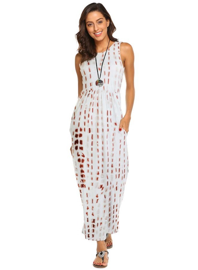 Hount Women's Summer Sleeveless Striped Flowy Casual Long Maxi Dress with Pockets, Coffee, L - Image 2