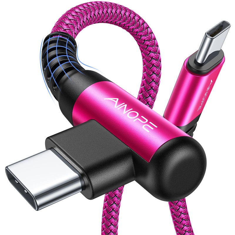 AINOPE USB C Cable 60W 2-Pack 6.6ft Nylon Braided USB C to USB C Cable Type C Charger Fast Charging Right Angle USBC Cable Charger Cord for iPhone 16 Pro Max 15 Plus Samsung S24 S23 iPad Pro Rose Red - Image 1
