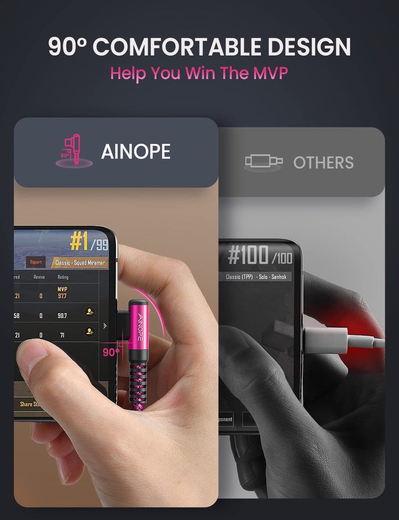 AINOPE USB C Cable 60W 2-Pack 6.6ft Nylon Braided USB C to USB C Cable Type C Charger Fast Charging Right Angle USBC Cable Charger Cord for iPhone 16 Pro Max 15 Plus Samsung S24 S23 iPad Pro Rose Red - Image 3