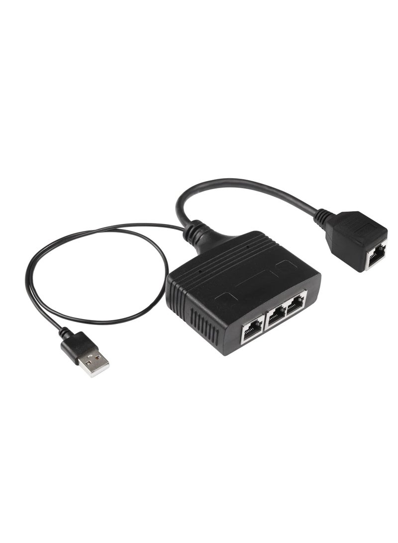 Excefore RJ45 Network Splitter Adapter, Ethernet Cable Splitter, 1 to 3 Internet Splitter 100Mbps High Speed LAN Network Splitter, The Same Time for Cat5, Cat5e, Cat6, Cat7 (Black)  - Image 1