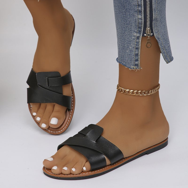 Plus Size Slippers Women'S 2024 Summer Flat Open Toe Slippers Retro Style Outdoor Beach Slippers - Image 5
