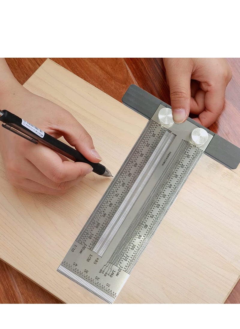 SYOSI - Construction Rulers, Woodworking Ruler, Precision Marking T Rule, T Square Hole Ruler, Stainless Steel Marking Ruler, Positioning, Scribbling Measuring Device for Carpenter, Engineer (400 mm) - Image 1