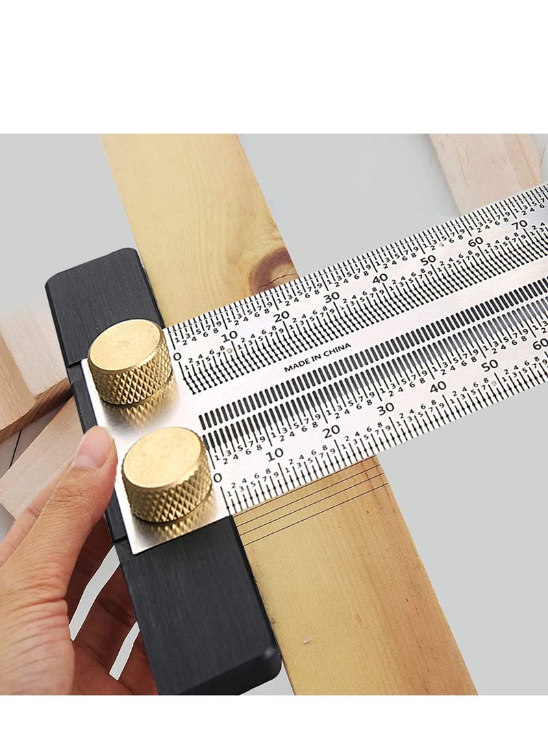 SYOSI - Construction Rulers, Woodworking Ruler, Precision Marking T Rule, T Square Hole Ruler, Stainless Steel Marking Ruler, Positioning, Scribbling Measuring Device for Carpenter, Engineer (400 mm) - Image 1
