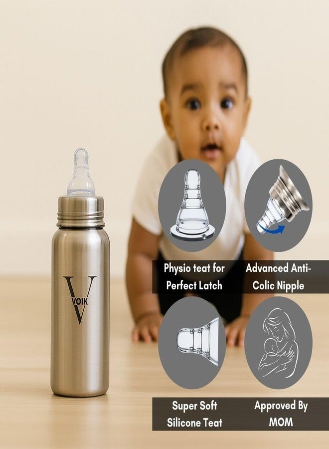 VOIK Stainless Steel Baby Feeding Bottle | BPA Free, Anti-Colic, Leak-Proof | 240ml | 100% Steel | for 3+ Months Babies | Eco-Friendly and Durable - Image 3