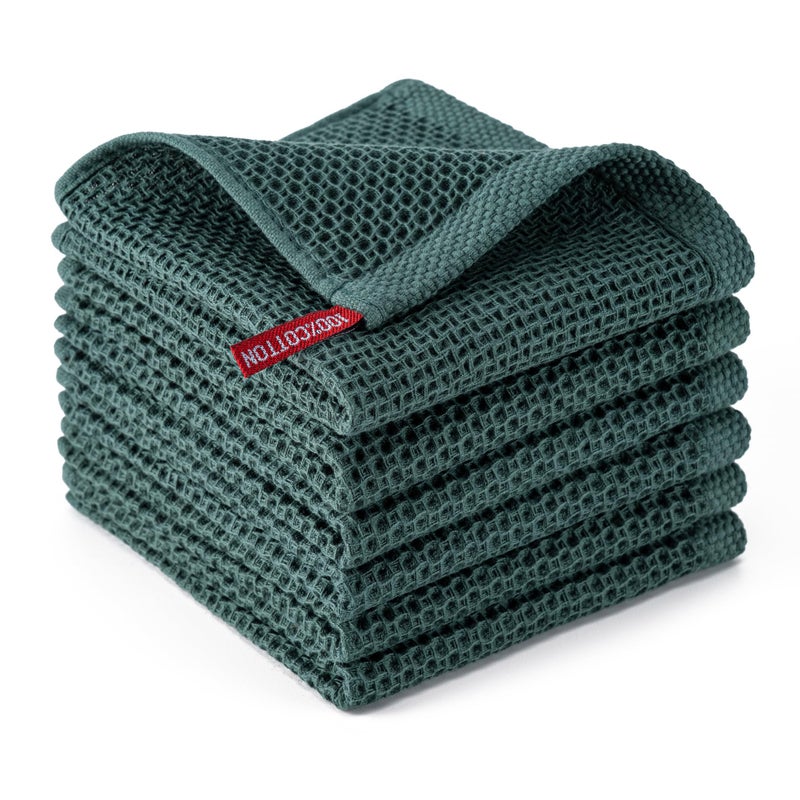 BOOMIBOO 6-Pack Kitchen Dish Cloths, 100% Cotton Waffle Weave, Ultra Soft Absorbent, Quick Drying Dish Towels, 12x12 Inches,Blackish Green - Image 1