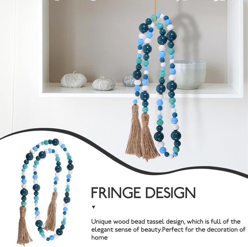 Ocean Breeze Wood Beads Tassel Hanging Decoration Blue Cotton Rope Nautical Home Wall Hanging Ornament for Room and Coastal Decor - Image 3