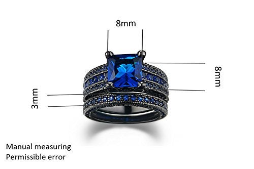Double Fair Fashion jewelry Black Gold Plated Green Or Blue CZ Eternity Band Ring Set For Her And Him (Black Gold-Blue, 5) - Image 4