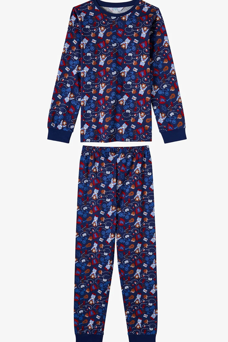 PENTI Boys' Style Repeat Cotton Long Sleeve Pajama Set