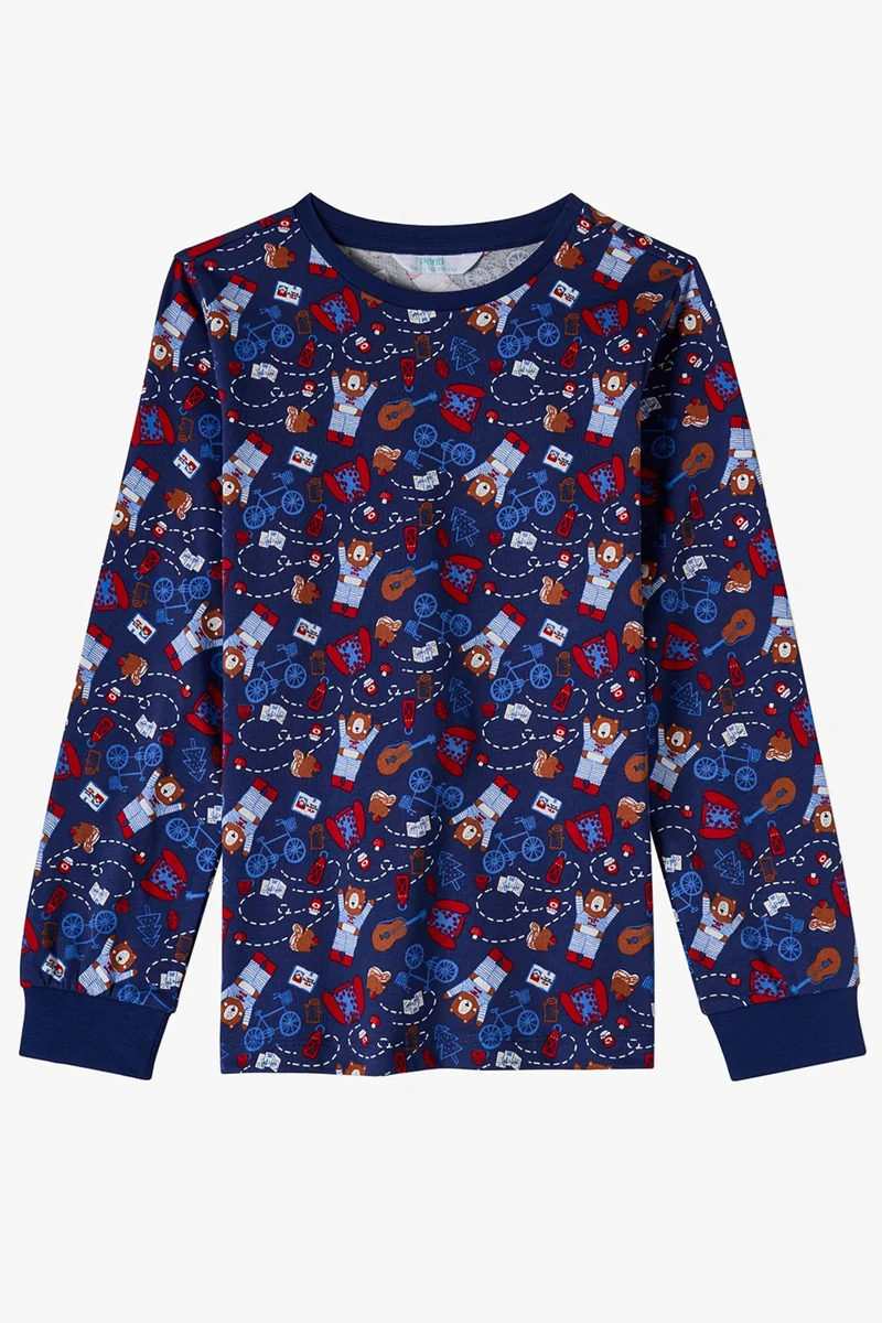 Penti Multicolor PENTI Boys' Style Repeat Cotton Long Sleeve Pajama Set for Men | Best Price UAE