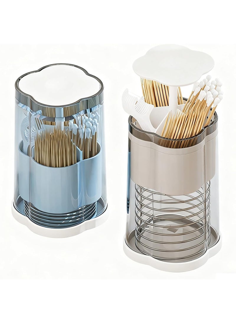 SYOSI 2Pcs Toothpick Dispenser, Floss Pick and Cotton Swab Holder Container, Modern Bathroom and Kitchen Organizer for Teeth Cleaning, Dental Care, Home Desk Decoration - Image 1