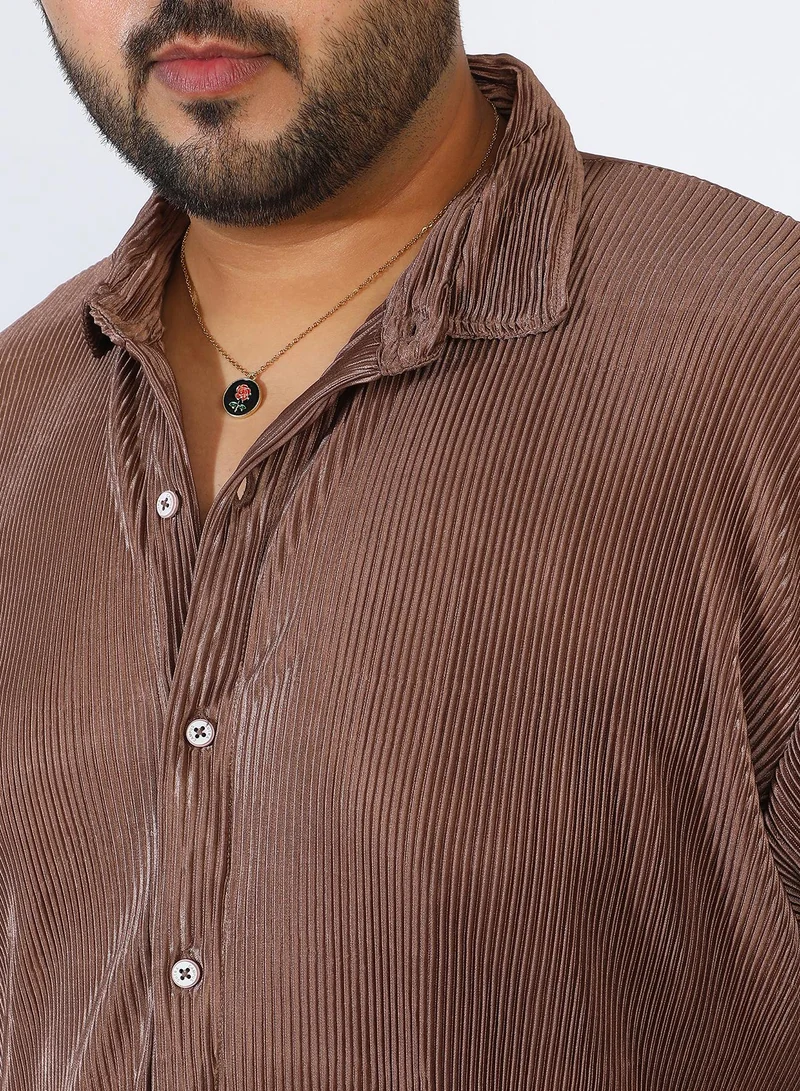 Instafab Plus Men's Mocha Brown Pleat-Creased Shirt